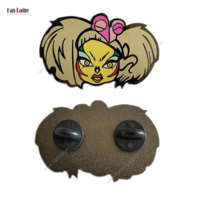 China Custom Anime Cute Design From Europe Die Hit Hard Enamel Black Lapel Pin Rubber With Metal Clutches Back for sale