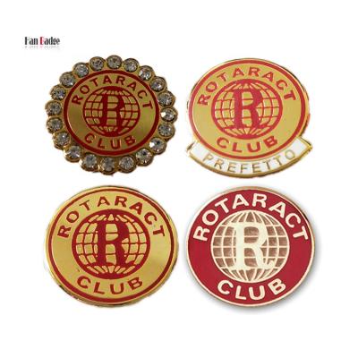 China Custom Europe Rotaract Club Badge Stamping Enamel Lapel Brass Pin In 24K Hard Gold Plating for sale