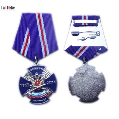 China Custom Russian Design 3D Miniature Medal of Russia with Ribbon Silver Plating for sale