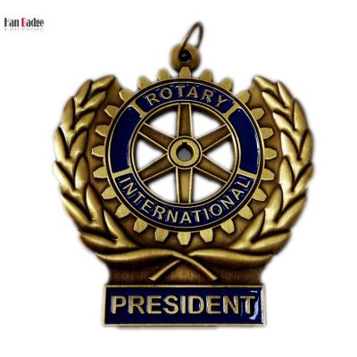 China Worldwide Custom Rotary International President Design With Cut Outs Of 3D Medallions In Antique Bronze Plating for sale