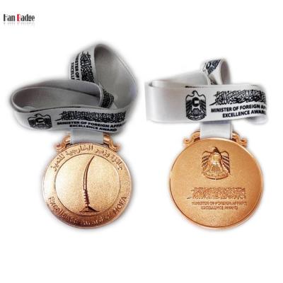 China Worldwide Custom 3D Award Medallions with Neck Ribbon UAE National Design Medal in Gold Plating for sale