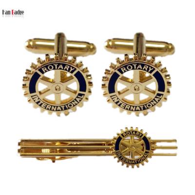 China Custom Brass Rotary Cuff Links And Link Clips Set Stamping Brass Enamel Cufflinks 24K Hard Gold Plating for sale