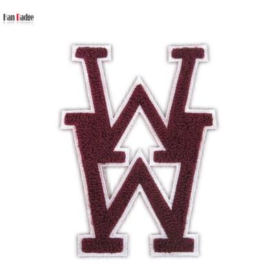 China Viable Custom Letter W Embroidered Chenille Badges Sew On Patches Applique Cut Shape For Garments for sale