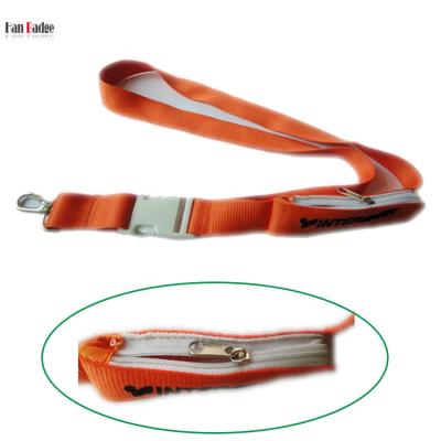 China Promotional Gift Loose Logo Polyester Lanyard With Zip Pocket Neck Strap Custom Printing Pouch for sale