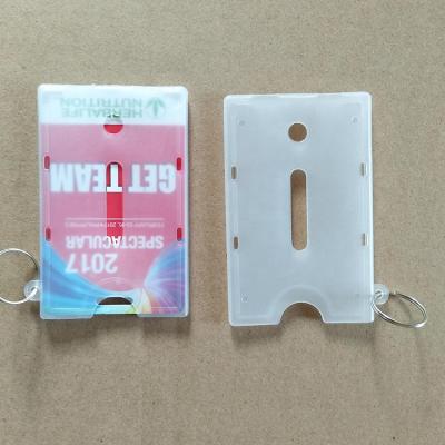 China Plastic Clear Plastic Key Chain ID Card Holder Vertical Badge Holders With A Buckle for sale