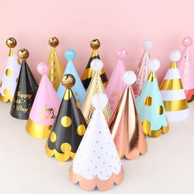 China Beautiful colorful high-grade black gold sequin ball birthday hat for kids party birthday hat for sale