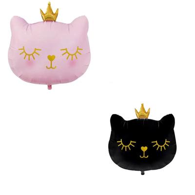 China Large Size Birth Cat Foil Balloon In Crown Kitty Cat Birthday Inflated Balloon For Gift Toy Balloon Globo Party Decor Pink Black In Stock for sale