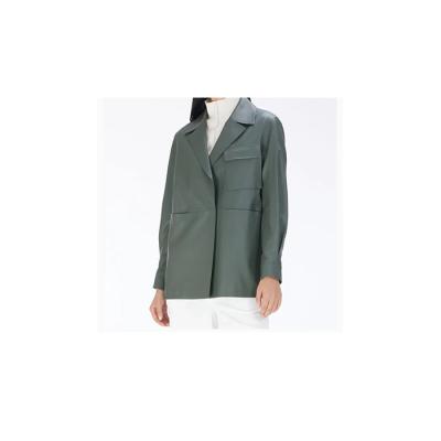 China Waterproof Women's Anorak Lapel Oversized Pocket Olive Leather Blazer for sale