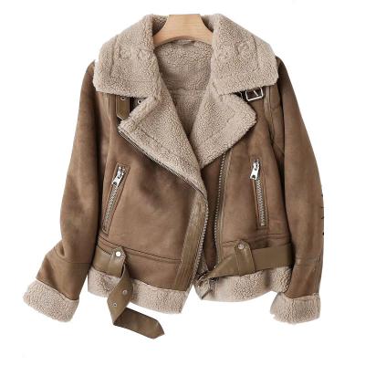 China Dark Brown Winter Oversized-Fit Composite Lapel Suede Windproof Jacket for sale