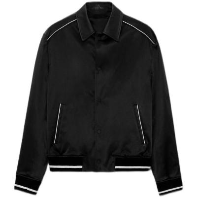 China Mens Black Contrast Trim Satin Effect Windproof Baseball Jacket for sale