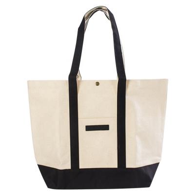 China Leather Processed Logo Design With Inner Pocket Tote Cotton Canvas Bag Shopping Bag for sale