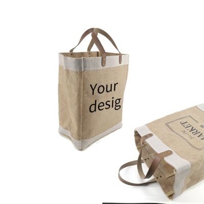 China Wholesale Durable China Supply Industrial Design Service Popular Fashion Hessian Small Customized Tote Bag With Leather Handles for sale