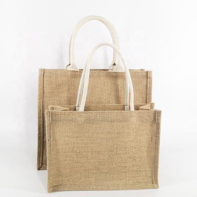 China Durable Wholesale Custom Reusable Burlap Tote Shopping Bag Jute Gift Bags Reusable Bag With Handle for sale