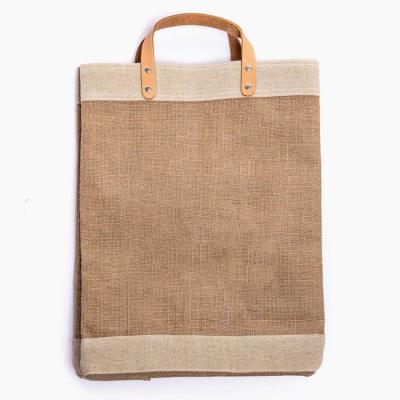 China 2021 durable new fashion shopping bag burlap custom printing bag with leather straps for sale