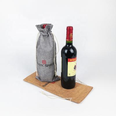 China Wine Bottle Bag Burlap Jute Wine Gift Durable Coffee Bag with Rope Handle Drawstring Shopping Bag for sale