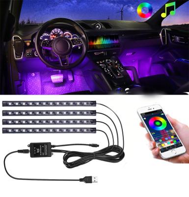 China Bling Bling Crystal Led Strip Car Decoration 4PCS 48 LED Interior Atmosphere 12V Waterproof RGB 5050 Led Strip With APP Music Remote Control for sale