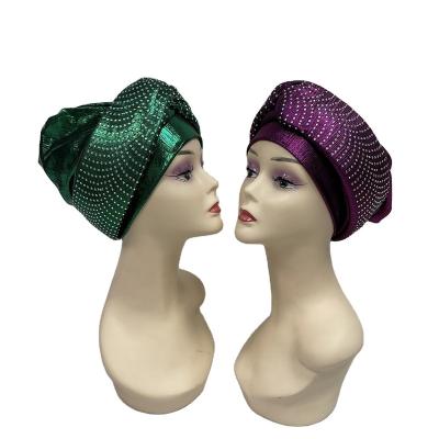 China 2022 new fashion turban women ladies fabric muslim head cap turban hat with rhinestone for sale