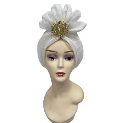 China 2022 fashion party sego gele headtie headtie double layer cotton net rhinestone rhinestone turban hat women hat for sale