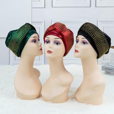 China New Fashion New Arrival Muslim Women Ladies Turban Head Cloth Turban Hat Prayer Hat With Rhinestone for sale