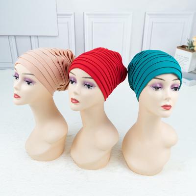 China Fashion High Quality Woman Style Cotton Turban Hat Indian Bandana Chemo Head Wrap Muslim Headscarf for sale