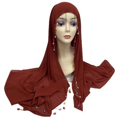 China Factory New African Adult Chinese Malaysian Chiffon Hijab Design With Beads For Muslim Women Hijab for sale