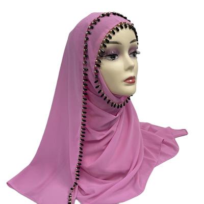 China Wholesale Best Selling Adult African Muslim Hijab Shawl Women Scarf Chiffon Hijab Scarf With Beads Turkey Shawl Plain for sale