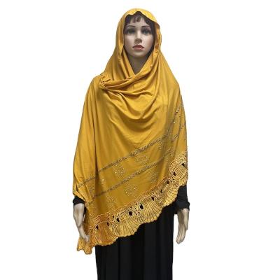 China Hot Sale African Adult 100% Cotton Embroidery Lace Hijab Shawl Scarf With Rhinestones for sale