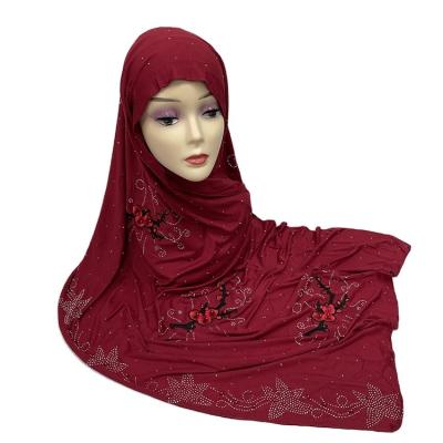 China New Desgin African Adult Embroidery Rhinestone Hijab For Women Tudung Hijab Solid 100% Cotton Shawl With Beads for sale