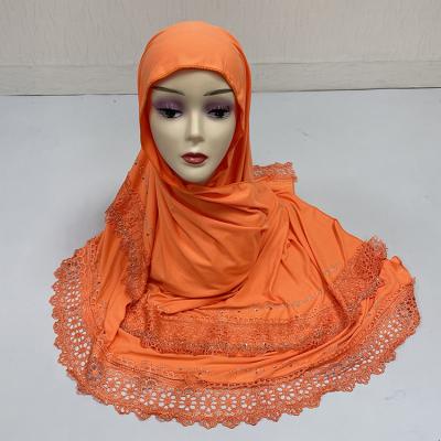 China New 100% African Adult African Cotton Women's Scarf KASHKHA Dubai Islamic Hijab Embroider Lace Scarf With Rhinestones for sale