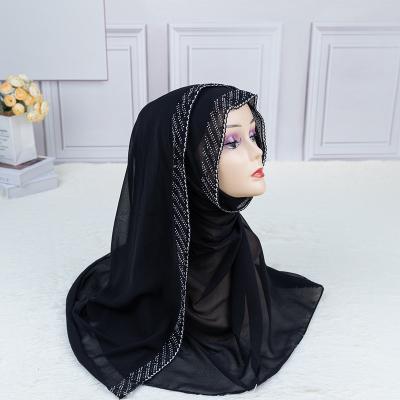 China Wholesale African hijab adult crystal muslim women popular shimmer solid color shawls chiffon hijab with stone for sale