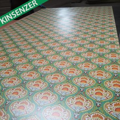 China 1.8mm 2mm 2.5mm 3mm modern flower color polyester plywood, arabic style paper overlay plywood, fluted paper overlay plywood for sale