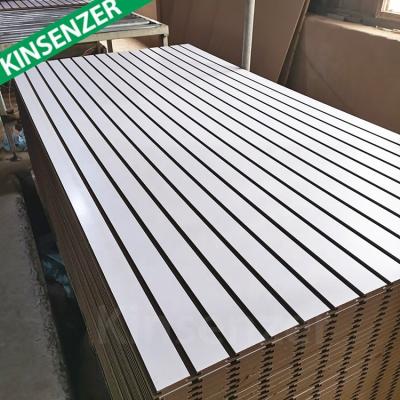 China Moisture Proof High Density White Melamine Carbp2 Slatwall MDF Board , Slotted MDF Board for sale