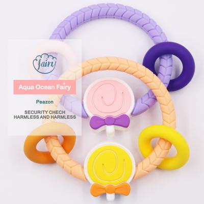 China 100% 2021 Eco-Friendly Silicone Baby Teether Bracelet Hands Teether Ring Custom Wholesale for sale