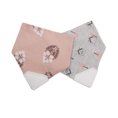 China Antibacterial Cute Baby Cotton Bandana Printing Bibs With Teether Corner Customize for sale