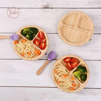 China Logo Baby Dish Round Shape Fork Spoon Baby Bowl Healthy Customized Natural Bamboo Set for sale