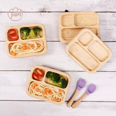 China Healthy Customized Square Shape Natural Dish Fork Spoon Baby Bamboo Dishes For Kids for sale