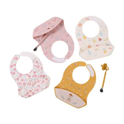 China Custom Baberos De Pacifier Washable Printing Long Free Soft Feeding Bpa Sleeved Kids Waterproof Silicone Baby Bib Set for sale