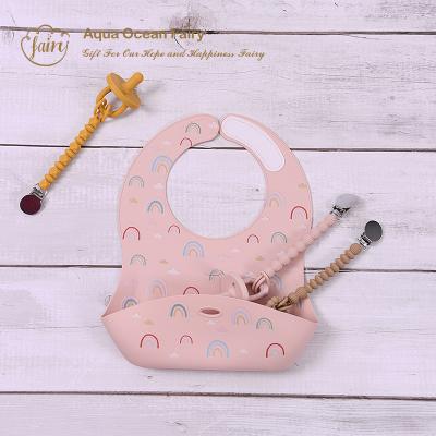 China Easily Pocket High Quality Soft Silicone Factory Stock Baby Printing Saliva Waterproof Baby Bibs for sale