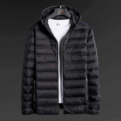 China Sales Adult Logo Custom Windproof Plain Pockets Breathable Warm Light White Duck Down Jacket With Hoodie for sale