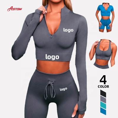 China Breathable Custom Made Gaiters And Logo Women Gym Clothing Active Wear Crop Jacket Yoga Tops Sports Fitness Yoga Sets for sale