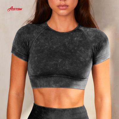 China Breathable Seamless Short Sleeve Women Crop Tops Fitness Activewear for sale