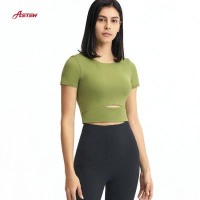 China 2021 New Summer Breathable Women Grow Slim Top Shirt Yoga T-Shirt With Chest Pad for sale