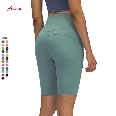 China New Breathable Summer Solid Color Classic Nudity Yoga Biker Shorts Women's High Waist Compression Sports Fitness Clothing for sale