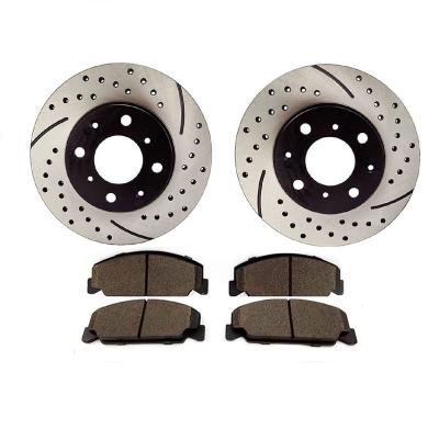 China High Quality QYT10007 Front Brake Ceramic Kit With Drilled Grooved Disc Liner Rotors And Ceramic Brake Pads For Honda Civic1990-2000 for sale