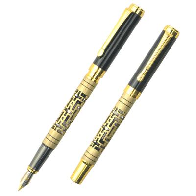 China Student Antique Authentic Brass Highly Polished Deep Luster Finish Gunmetal Hollow Out Fountain Pen for sale