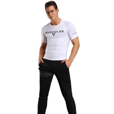 China QUICK DRY Hot Sale Custom 12.8% spandex+87.2% polyester Compression Shirts For Men Compression Short Sleeve Compression Shirt for men for sale