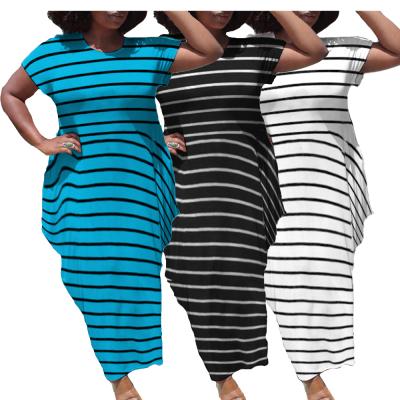 China Anti-wrinkle 2021 Women Summer Clothing Plus Size T-shirt Dress Stripe Shortsleeve Loose Casual Plus Size Dress for sale