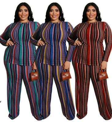 China 2021 fashion QUICK DRY long sleeve striped women plus size two piece set women fall clothing for sale