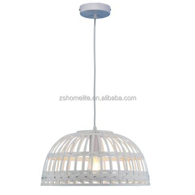 China Natural Woven Asian Handwoven Bamboo Lamp Style Chandelier or Rattan Pendant Lights in White Painted Finish for sale