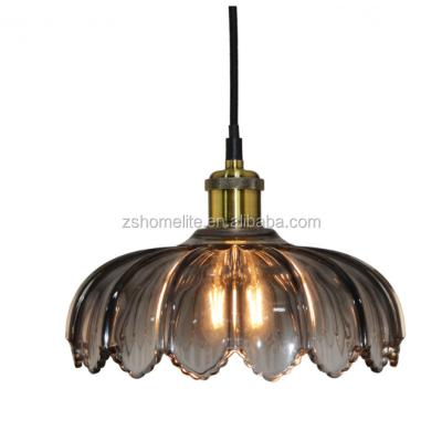 China Modern Decorative Hot Selling Finish E27/E26 Gray Glass Shade Bowl Pendant Light Antique Brass Light Source for sale